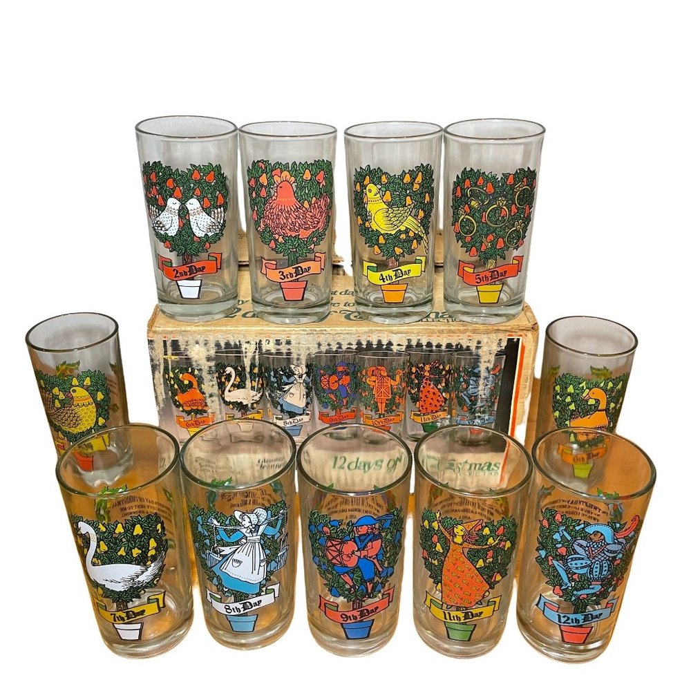 Vintage 12 Days of Christmas Glass Tumbler Collection 11.5oz (10th Day Missing)